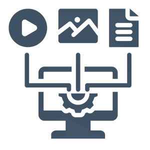 graphic of images content and video feeding into a computer