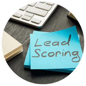 lead scoring written on blue sticky notes on desk