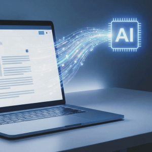 laptop with graphic that says AI coming out of it 