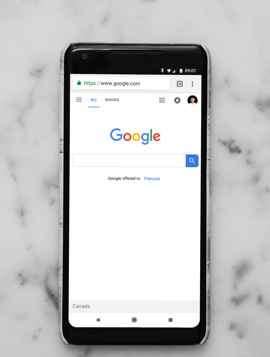 Google Search Page on a Phone with White Marble Background